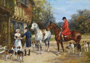 horse cats Painting - A toast before the hunt Heywood Hardy horse riding